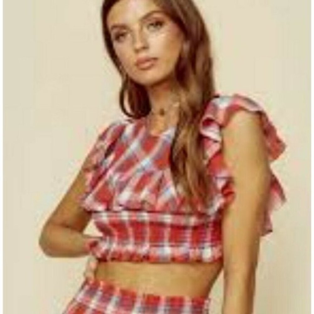 Blue Life Cherry Red Plaid Shorts Set S/M